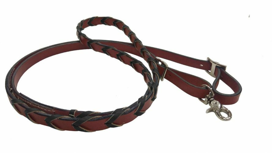 Black Laced Medium Brown Genuine Leather Barrel Horse Contest 8' Reins w/ Snap