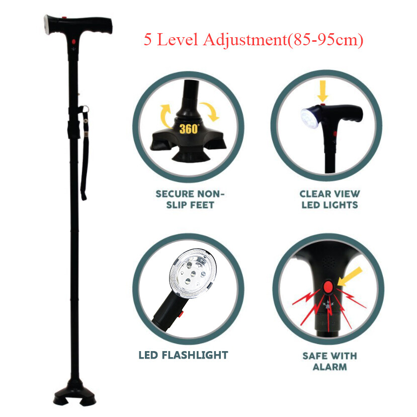 Extendable Foldable LED Walking Cane Adjustable Hiking Walking Stick With Alarm