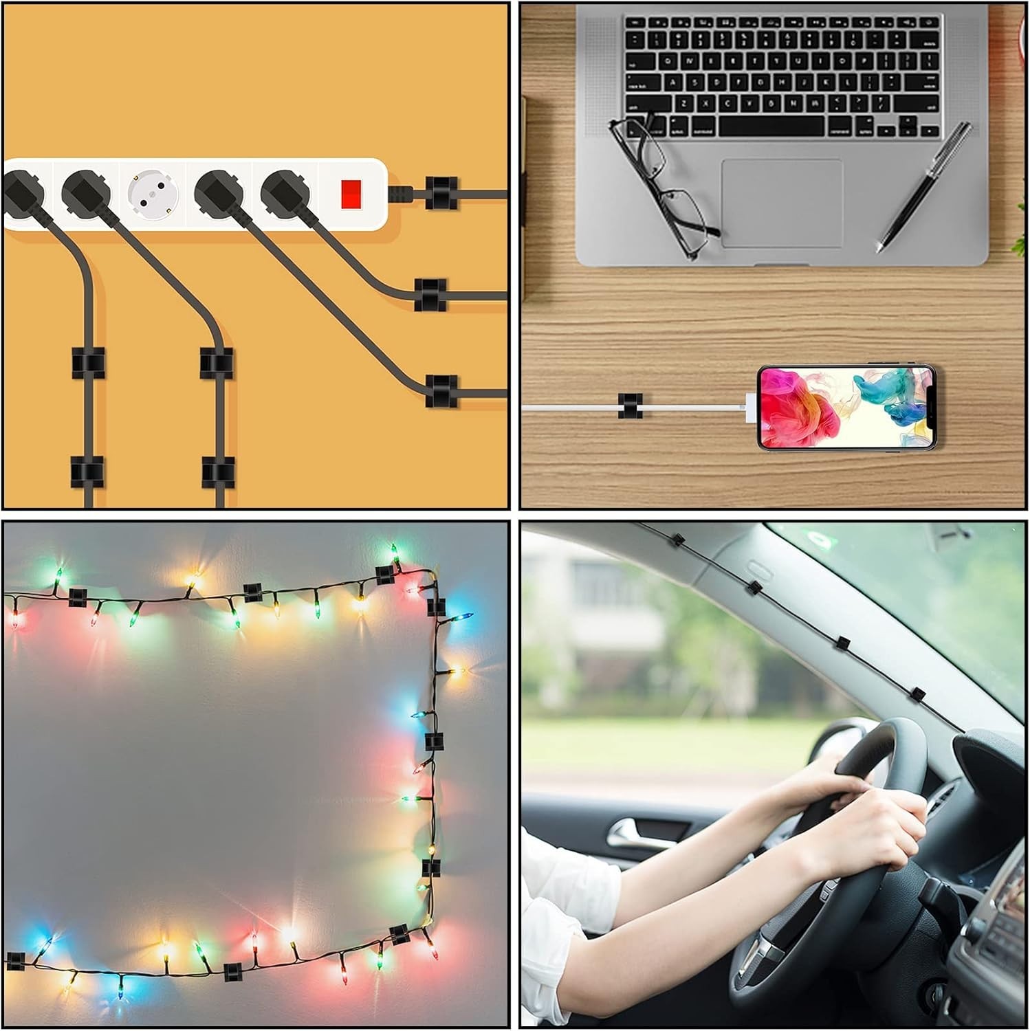 Durable 100 Count Self-Adhesive Cable Clips - Ideal for Home & Car Organization