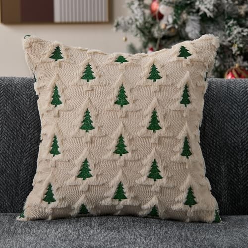Christmas Pillow Covers 18x18 Set of 2 Double Xmas 18" x 18" (Pack of 2) Beige