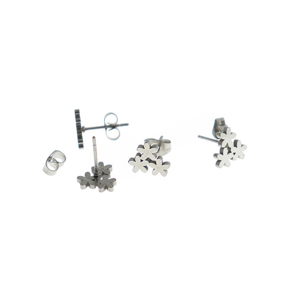 Stainless Steel Earrings - Flower Studs - 10mm x 9mm - 2 Pieces 1 Pair - ER459