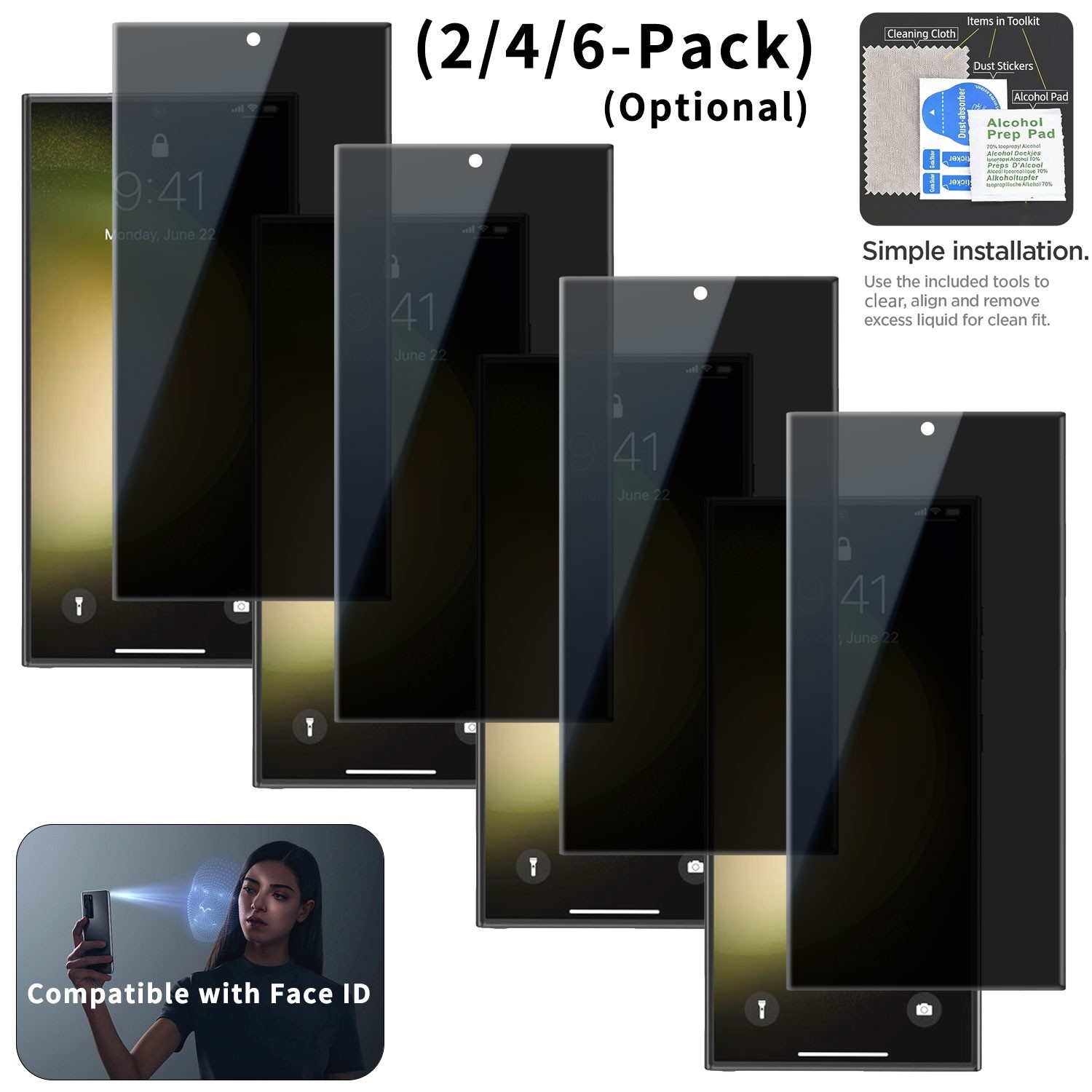 2/4/6-Pack Privacy For Samsung Galaxy S23 Ultra Screen Protector Tempered Glass