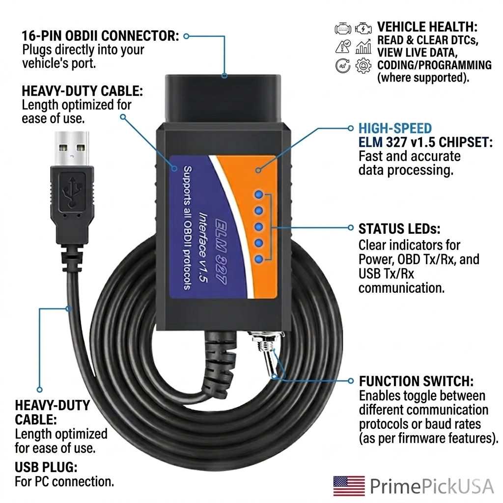 FORScan ELM327 USB OBD2 Ford Diagnostic Scanner Code Reader Adapter - USA Ship
