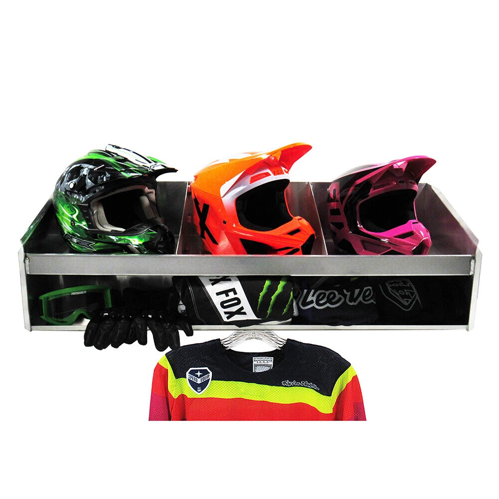 Triple Shelf Gear Organizer Storage Aluminum Helmet Bay Mount for Shop Garage