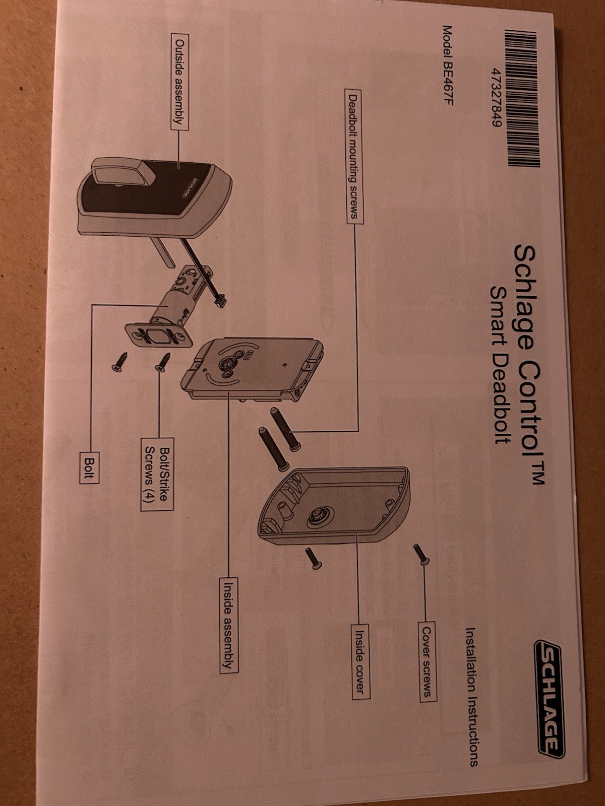 Schlage Control Smart Deadbolt BE467F Brushed Silver Black