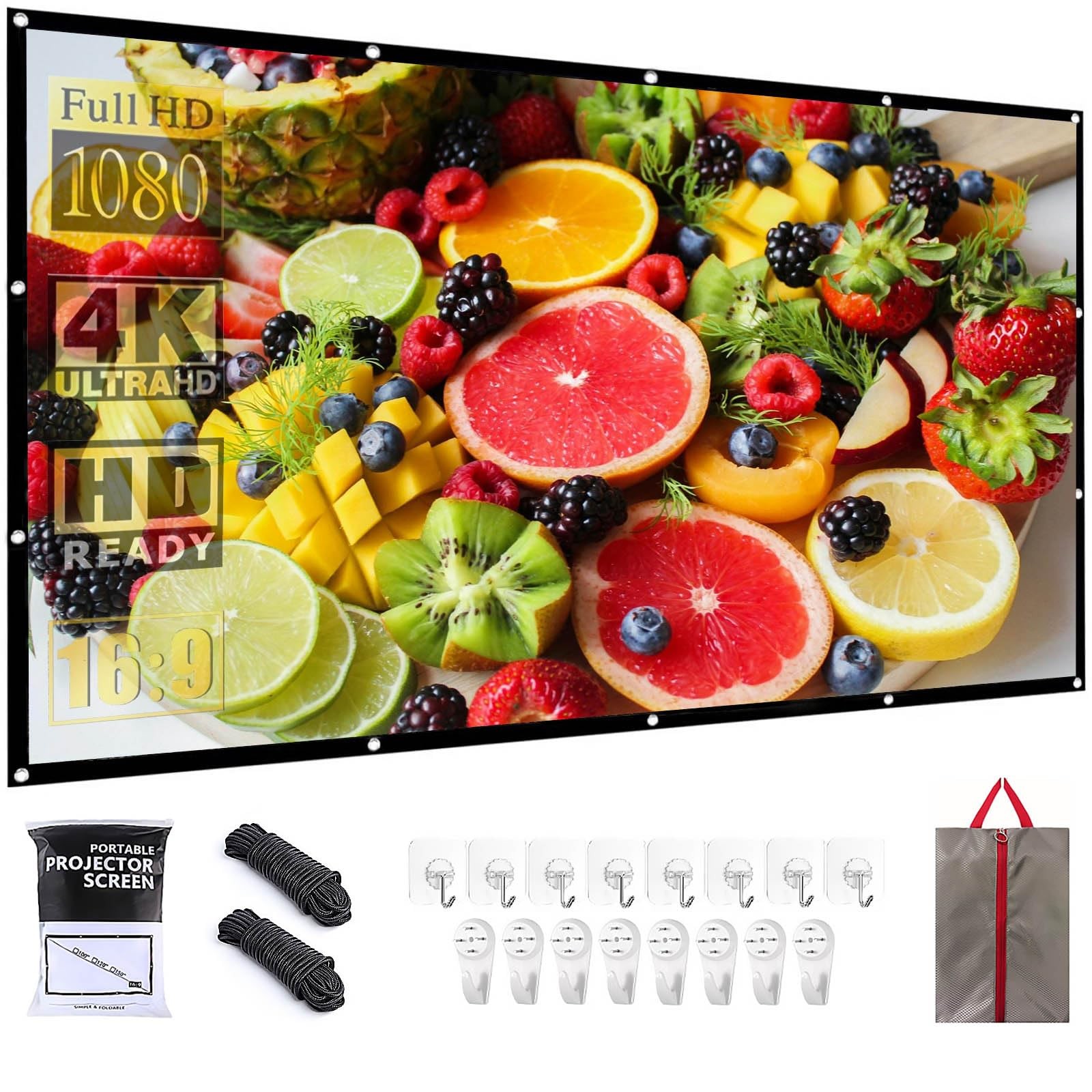Projector Screen 120 Inch Portable Movie Screen for Outdoor Indoor 16:9 Folda...