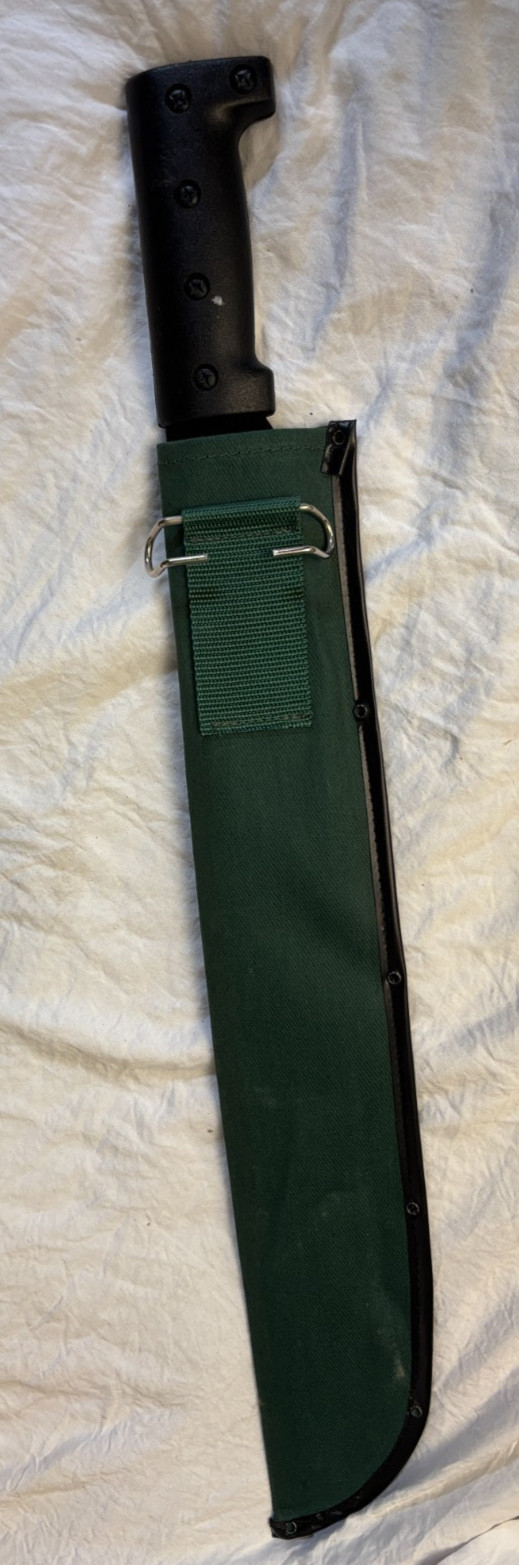 23 Inch Black Machete in Green Sheath - 18 inch Blade - Vintage 1990s Taiwan
