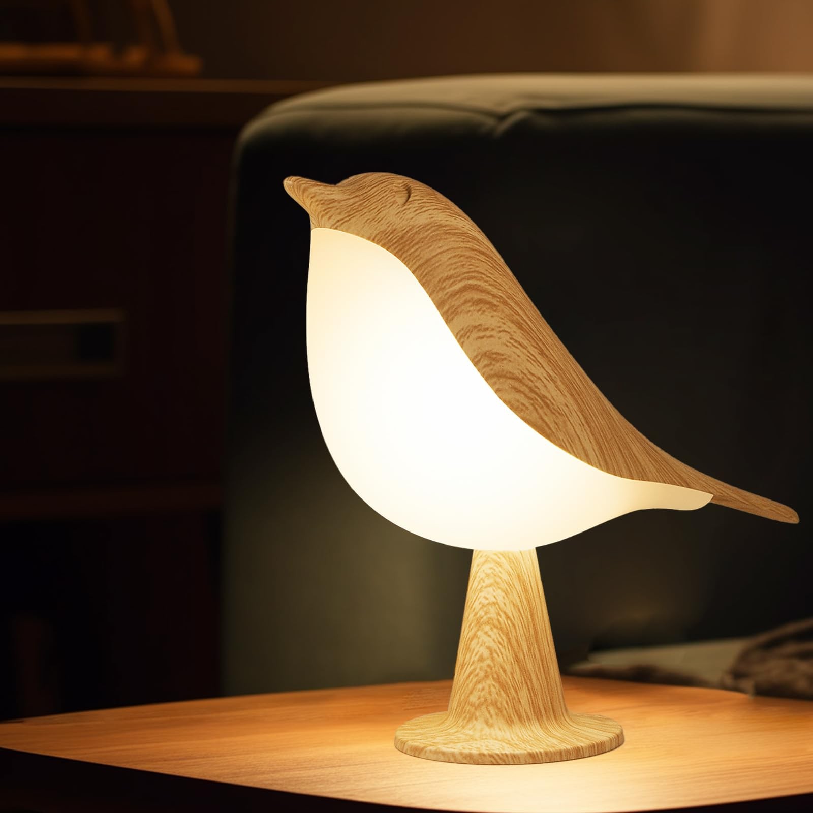 Vquand Small Bird Table Lamp, 2600 mAh Cordless 6 x 2.4 x 8.5 inches, Brown
