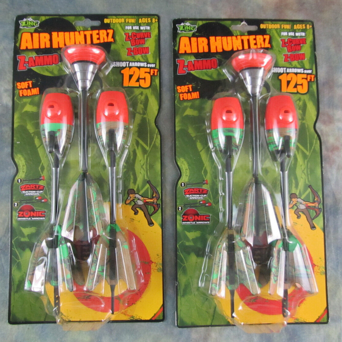 Lot of 2 Air Hunterz Red Arrow Refills Z-Ammo Soft Darts Suction Cup and Whistle