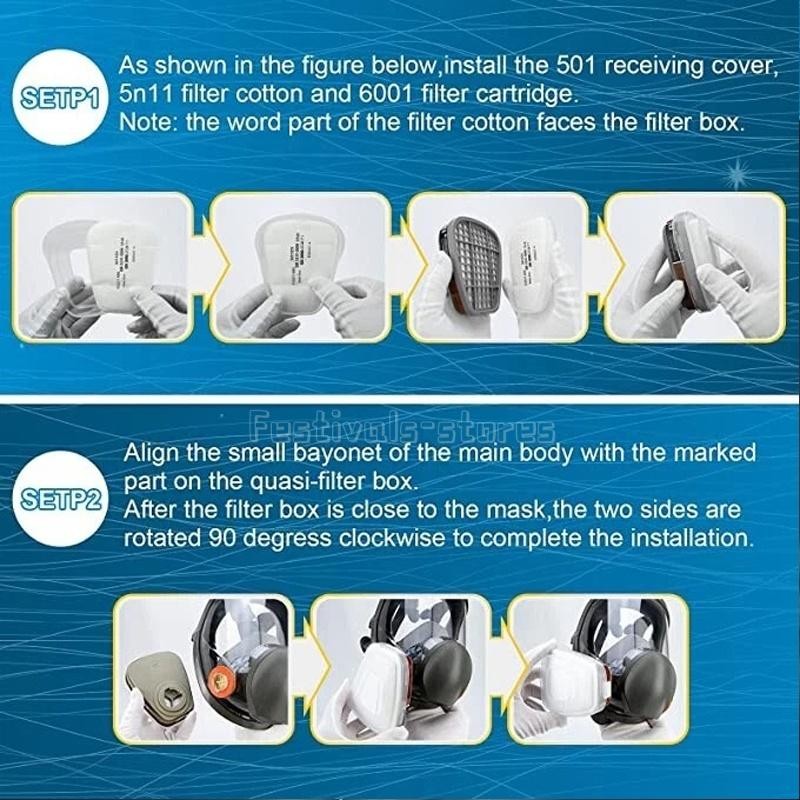 Full Face Gas Mask Painting Spraying Respirator W/Filters For 6800 Facepiece US