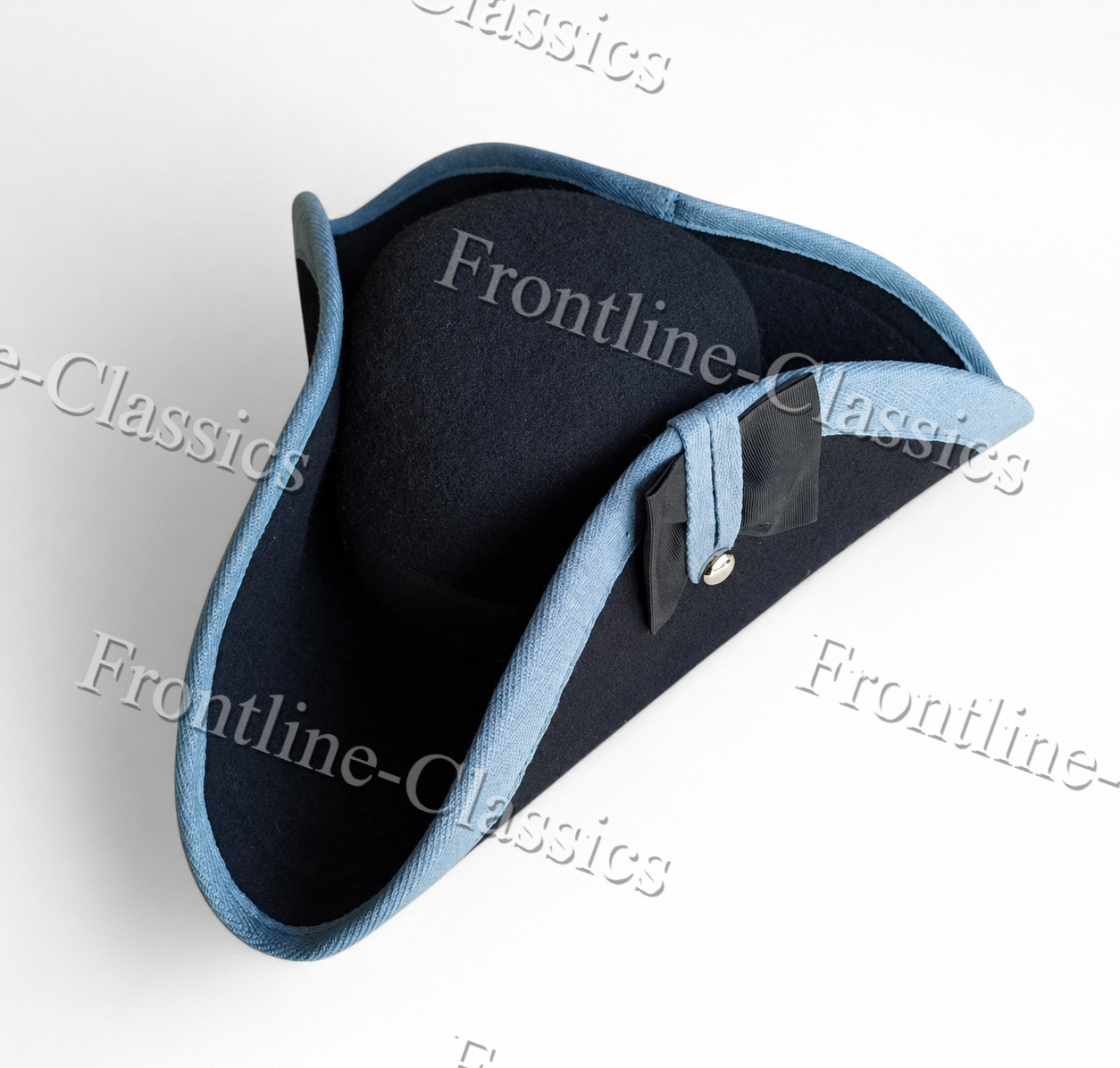 Napoleonic Era Revolutionary War Officer Tricorn Hat Sky Blue Braid Costume Cap