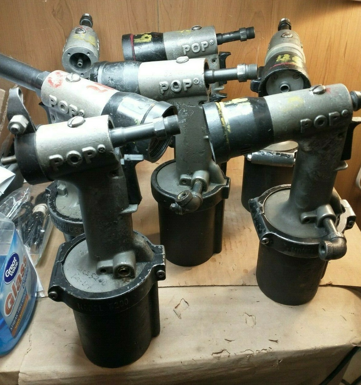 Lot of 7, Pop 5200 Pneumatic Rivet Guns and Parts - For Parts or repair
