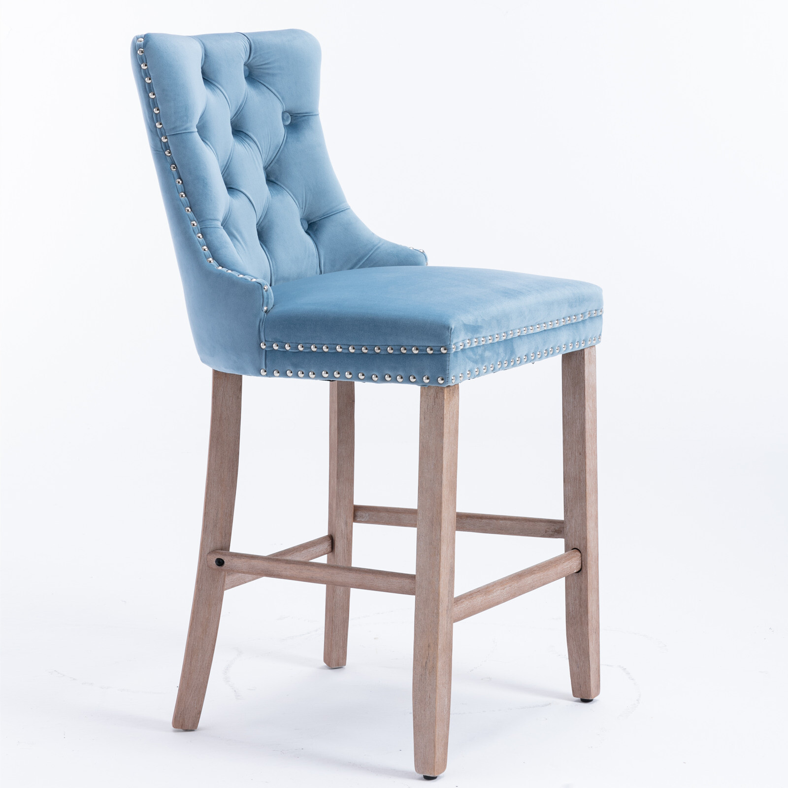 2 Set Velvet Barstools Kitchen Counter Pub Bar Stools Chairs Button Tufted Blue