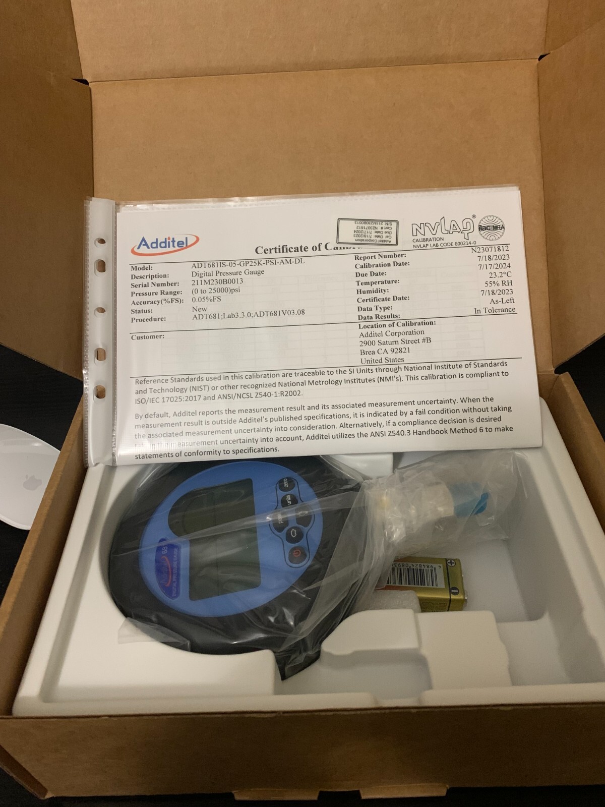 Additel Digital Pressure Guage (ADT681IS-05-GP25k-PSI-AM-DL)