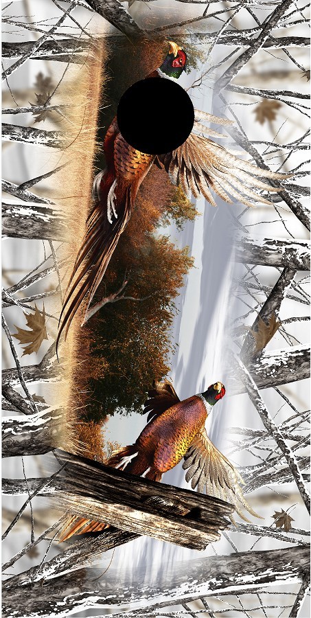 Pheasant hunting snow camouflage cornhole game decal wrap