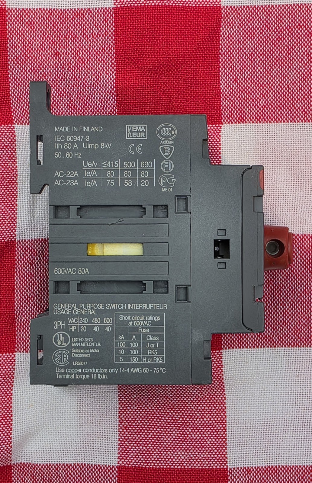 ABB OT63E3 Disconnect Switch 80A 600V Used Qty