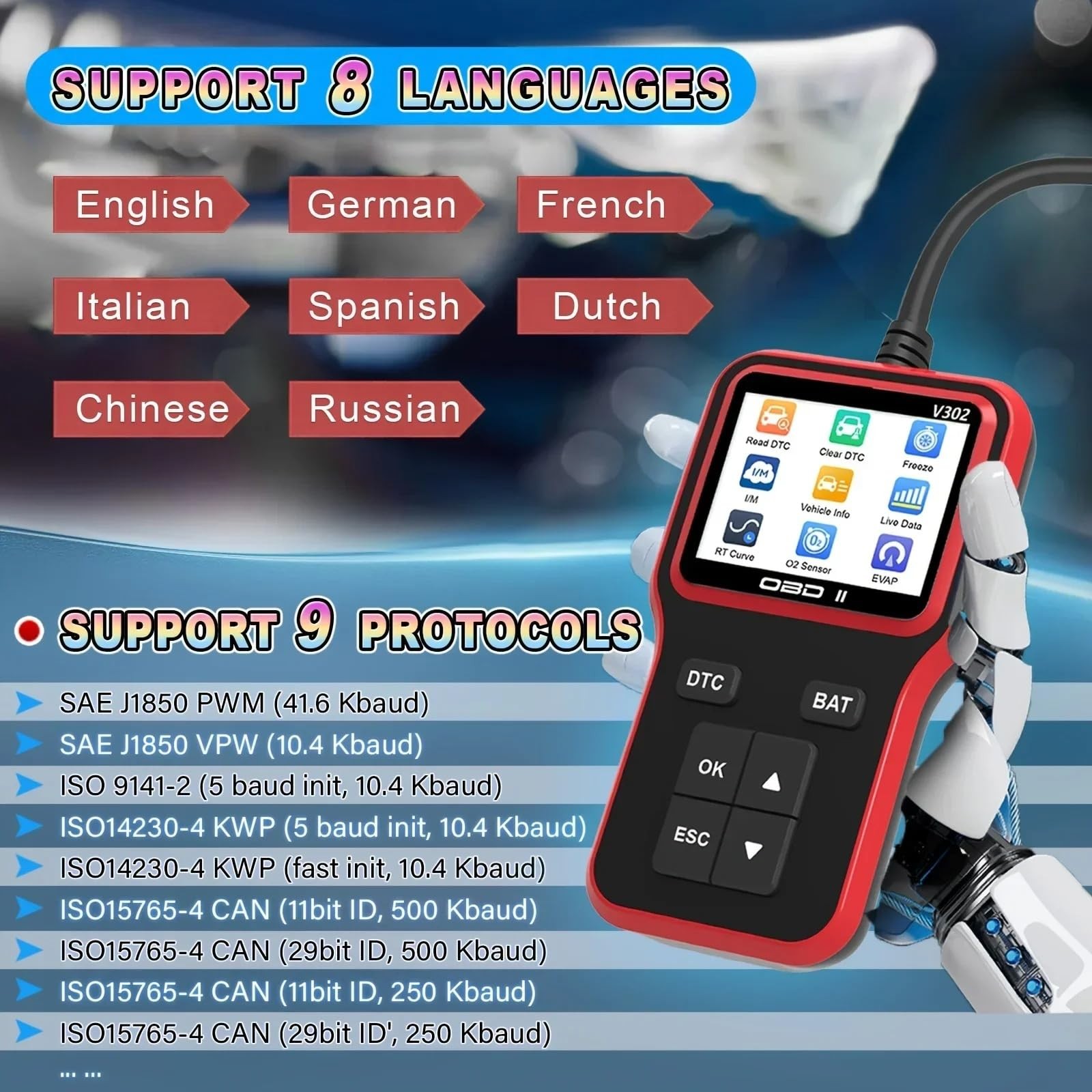 OBD2 Scanner Car Code Reader Diagnostic Tool EOBD Check Engine Light Live Data