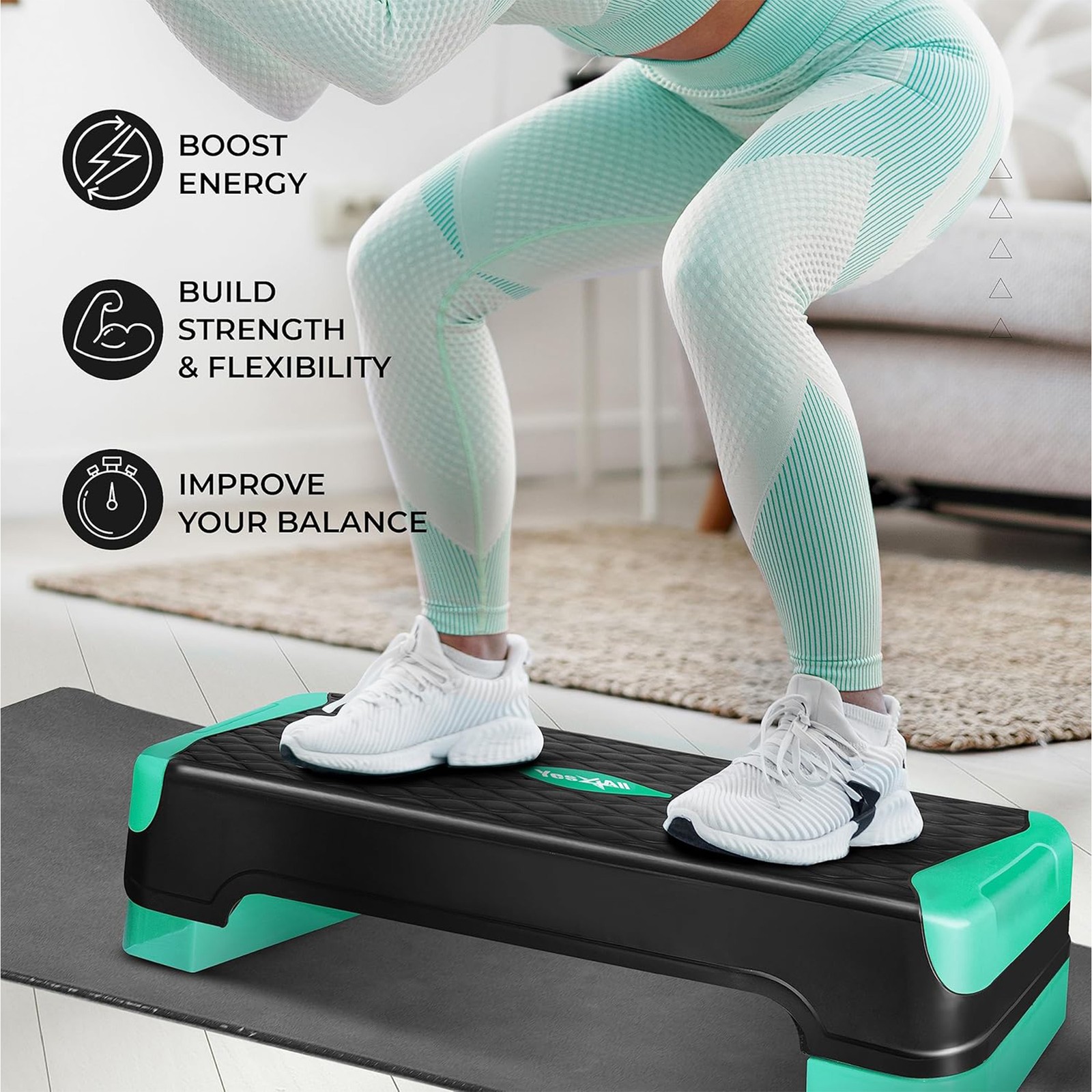Yes4All 2-in-1 Adjustable Aerobic Step Platform, Exercise Stepper, Neo Green