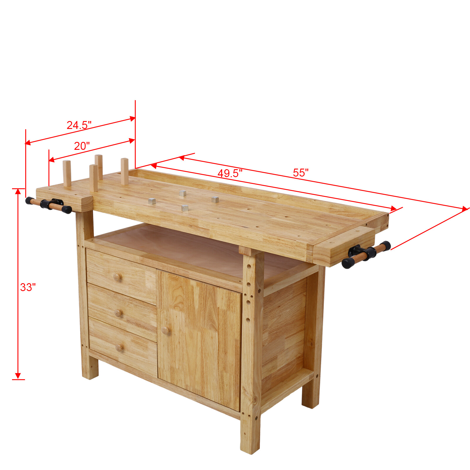 Wood Workbench Wooden Work Bench Workstation Table for Garage Workshop Home