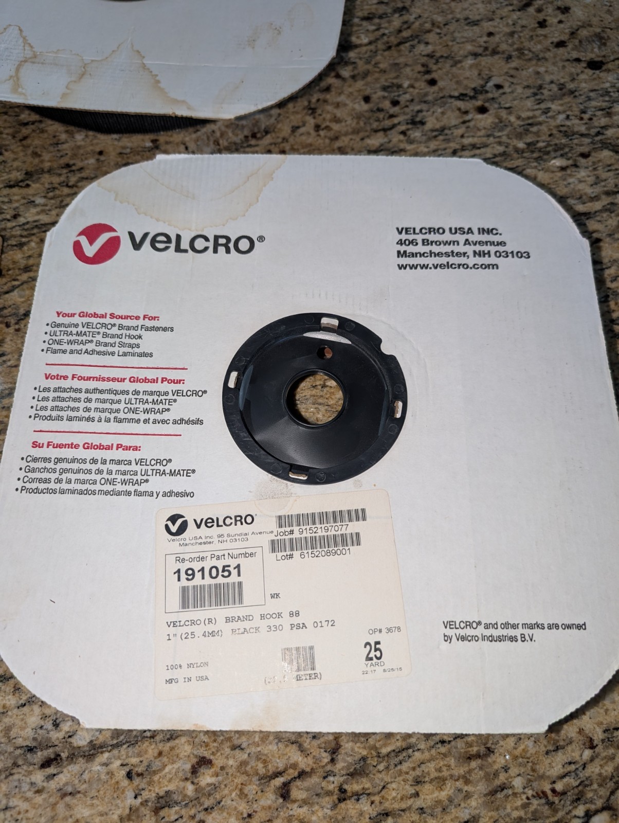 3 X 1" VELCRO USA 191051 Hook 88 With 0172 Adhesive-Black 25 Yard / 75 ft Each