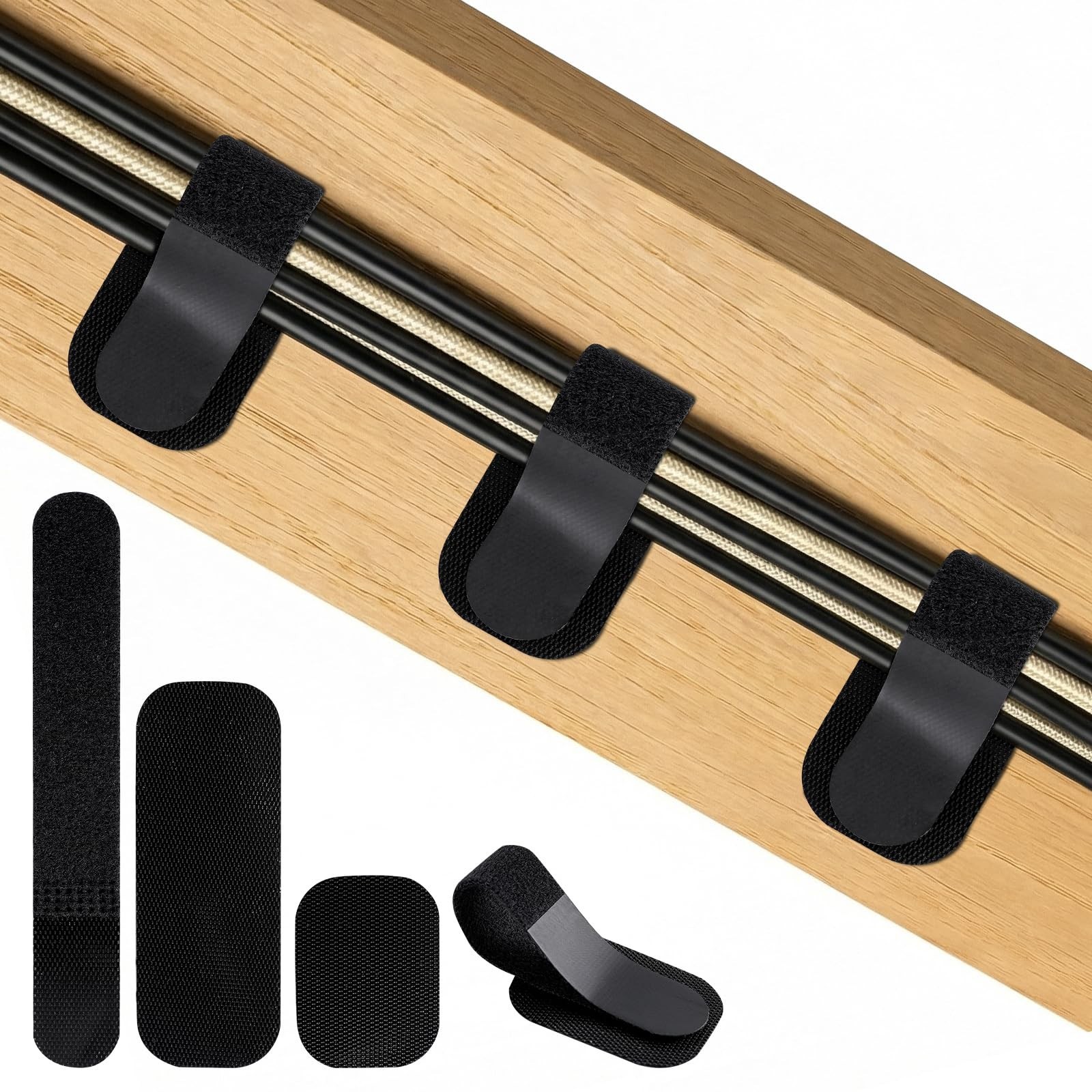 Under Desk Cable Management, Self-Adhesive Hook and Loop Straps, Adjustable R...