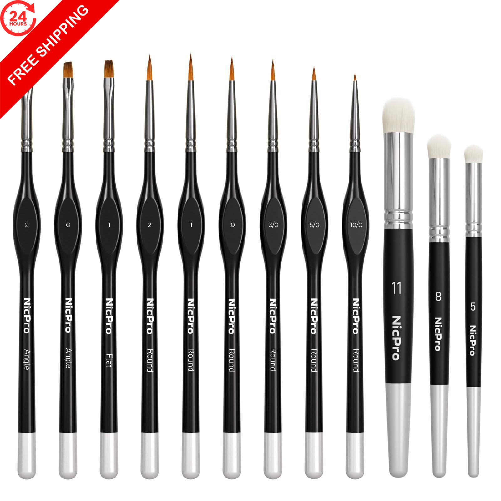 Nicpro Miniature Paint Brushes & Dry Brush - 12PCS Model 12 PCS, Black