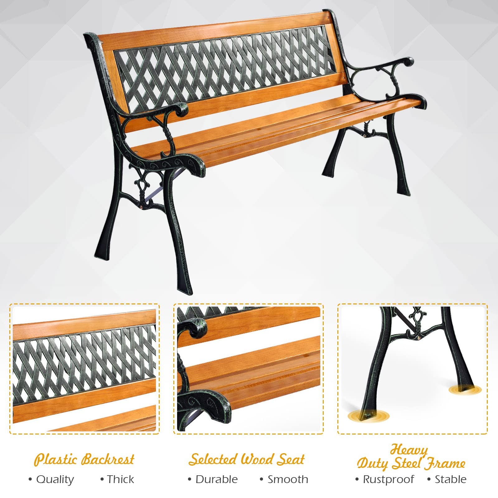 Garden Bench Pine with Diamond Weaving Backrest 470LB Capacity