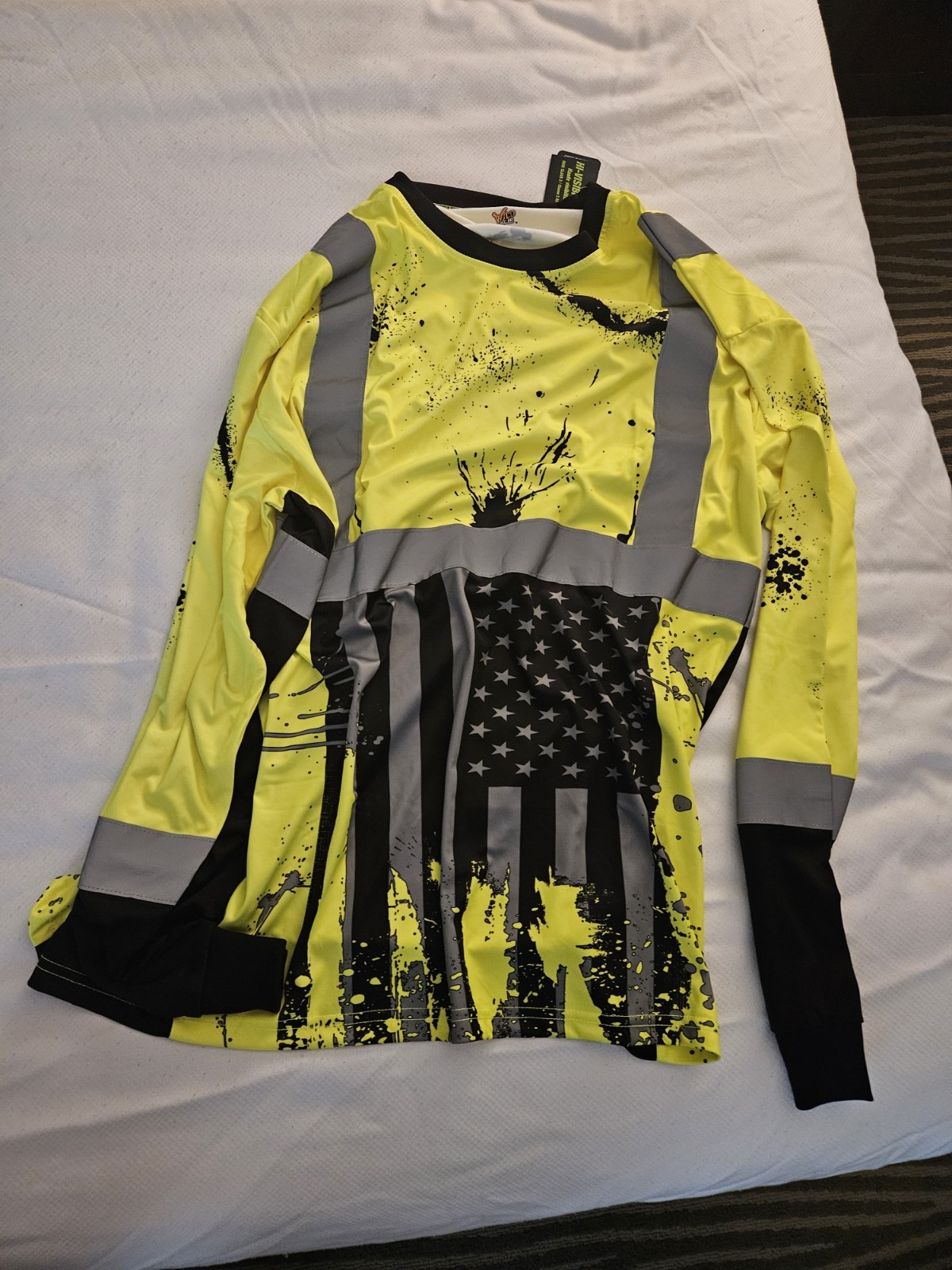 New W/ Tags American Distressed Flag Visibility Safety Shirt Long Sleeve