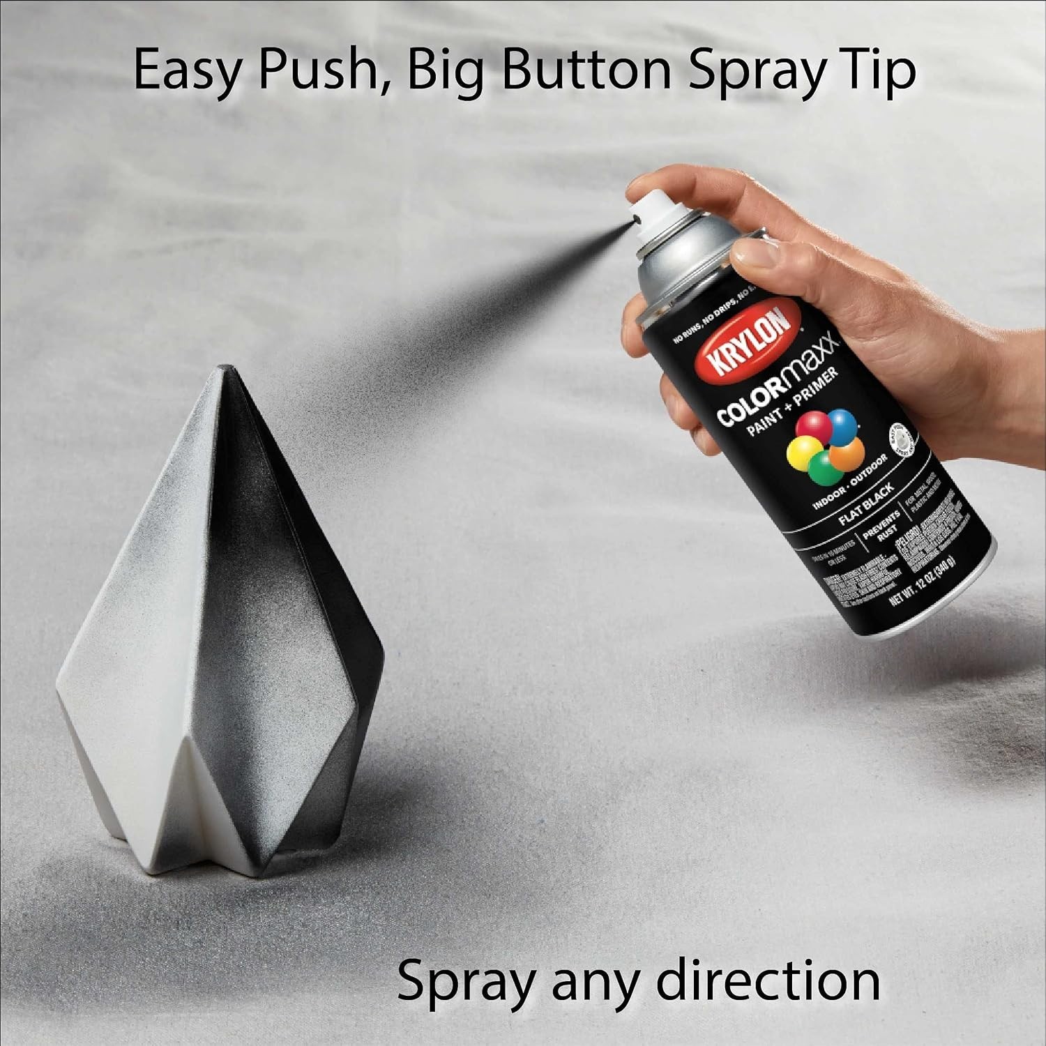 Flat Black COLORmaxx Spray Paint and Primer, 12oz Cans - Quick Drying & Durable