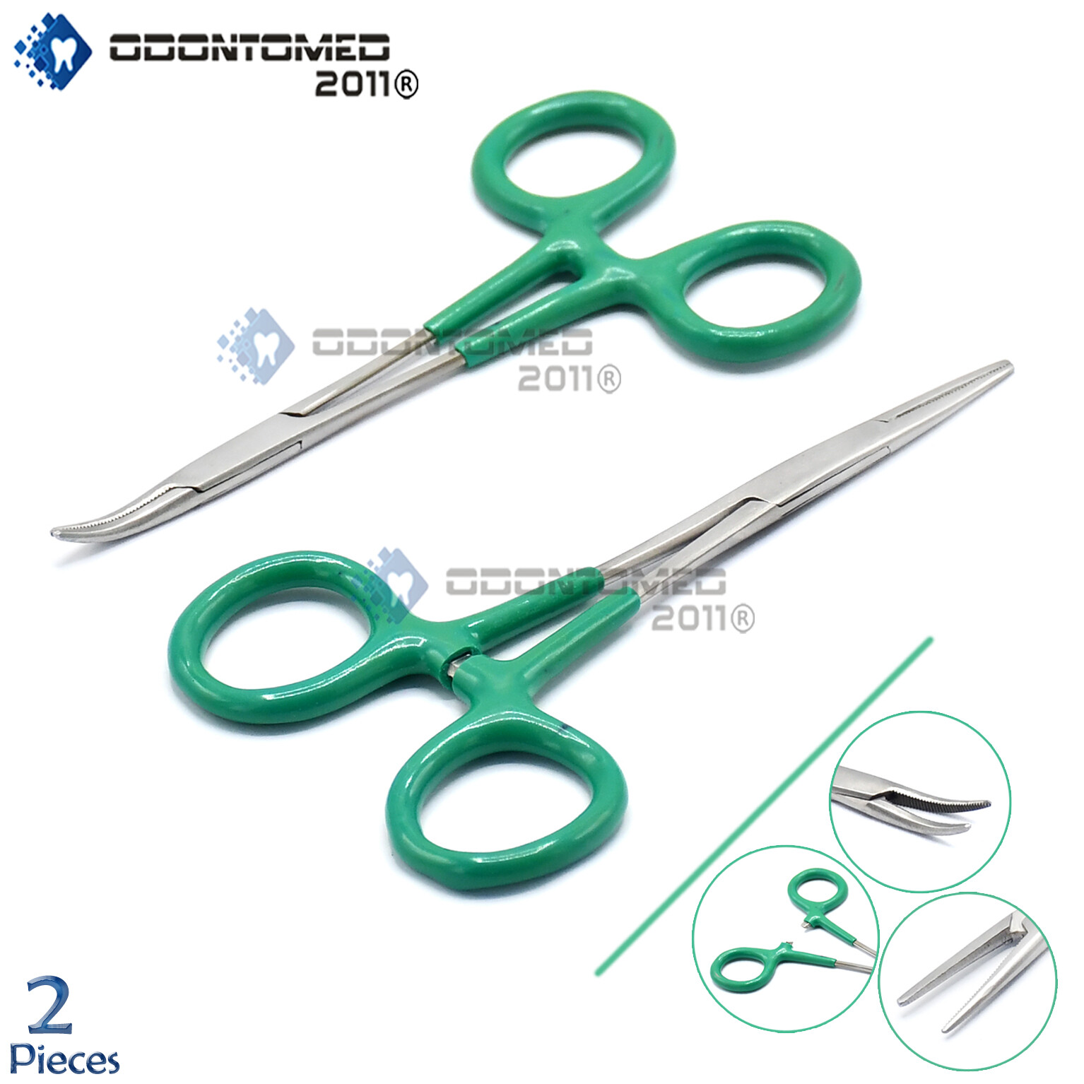 ODM 2 Mosquito Forceps Straight+Curved 5" Green Dep Instruments