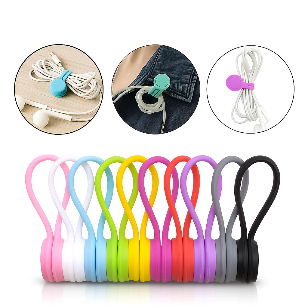 Magnetic Cable Organizer Clips Silicone Cord Holder Desk Wire Ties 1/3pcs