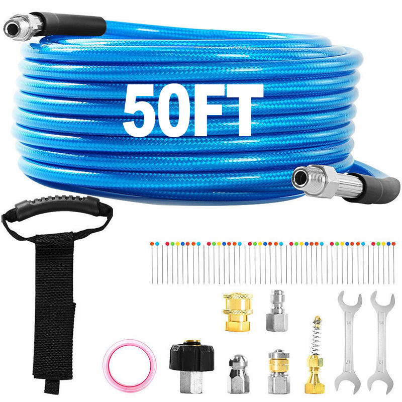 50FT 1/4" M-NPT 5800PSI Drain Cleaner Hose Sewer Jetter Kit for Pressure Washer