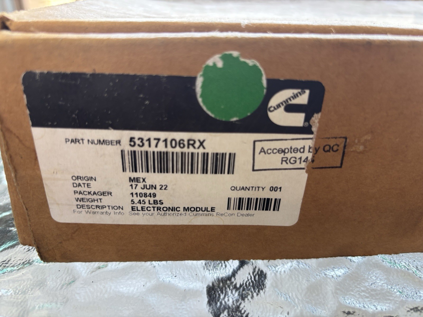 NEW OEM CUMMINS ECM(ELECTRONIC CONTROL MODULE) PART# 5317106RX