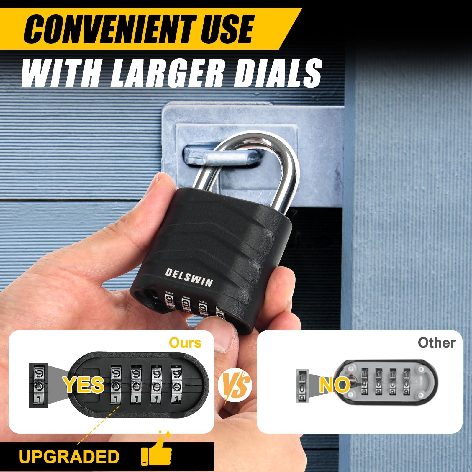 DELSWIN 3 Pack Large Combination Padlock - 4 Digit Resettable Combo Lock with Ha