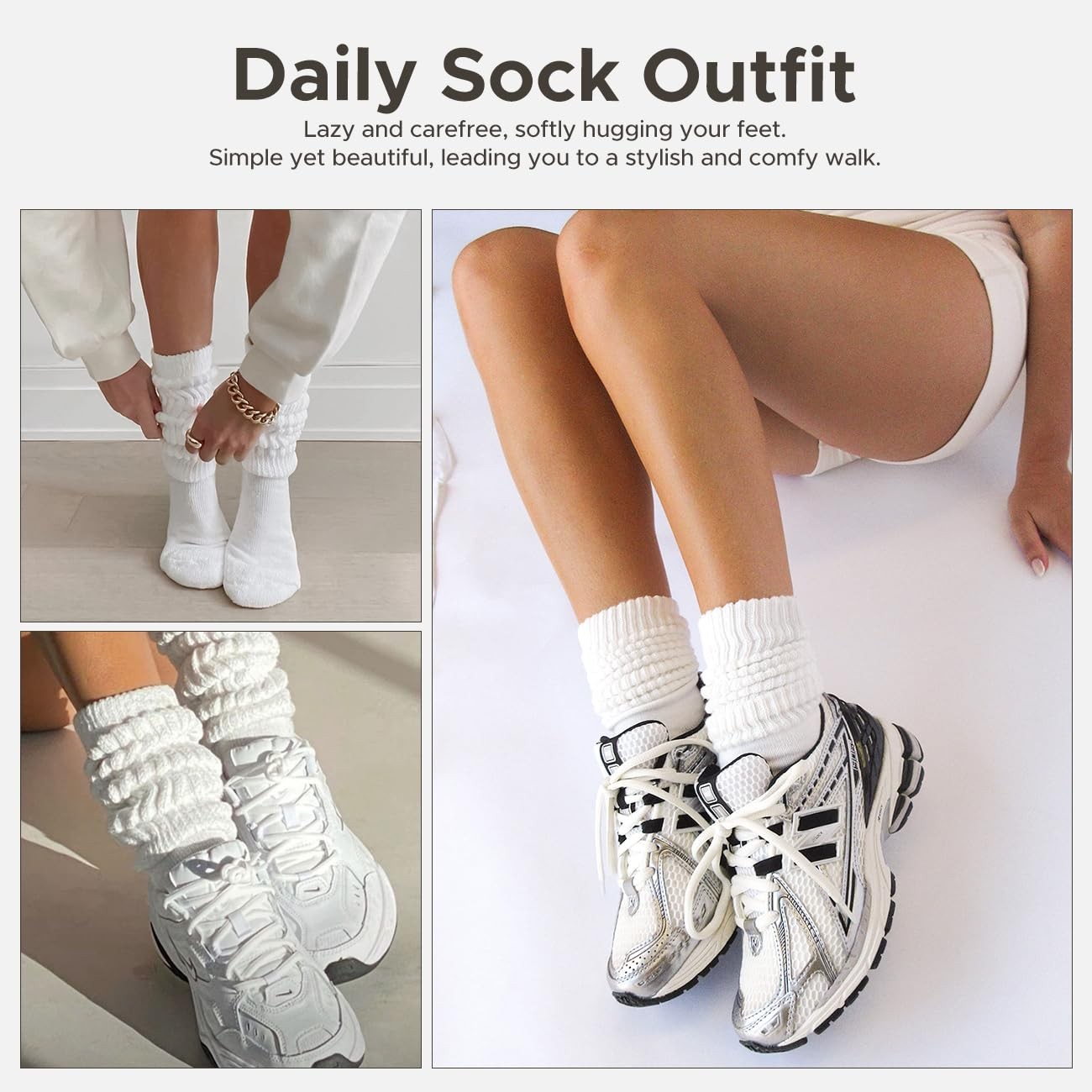 diputox Slouchy Socks Women Slouch Scrunch Knee High Boot Medium, White02