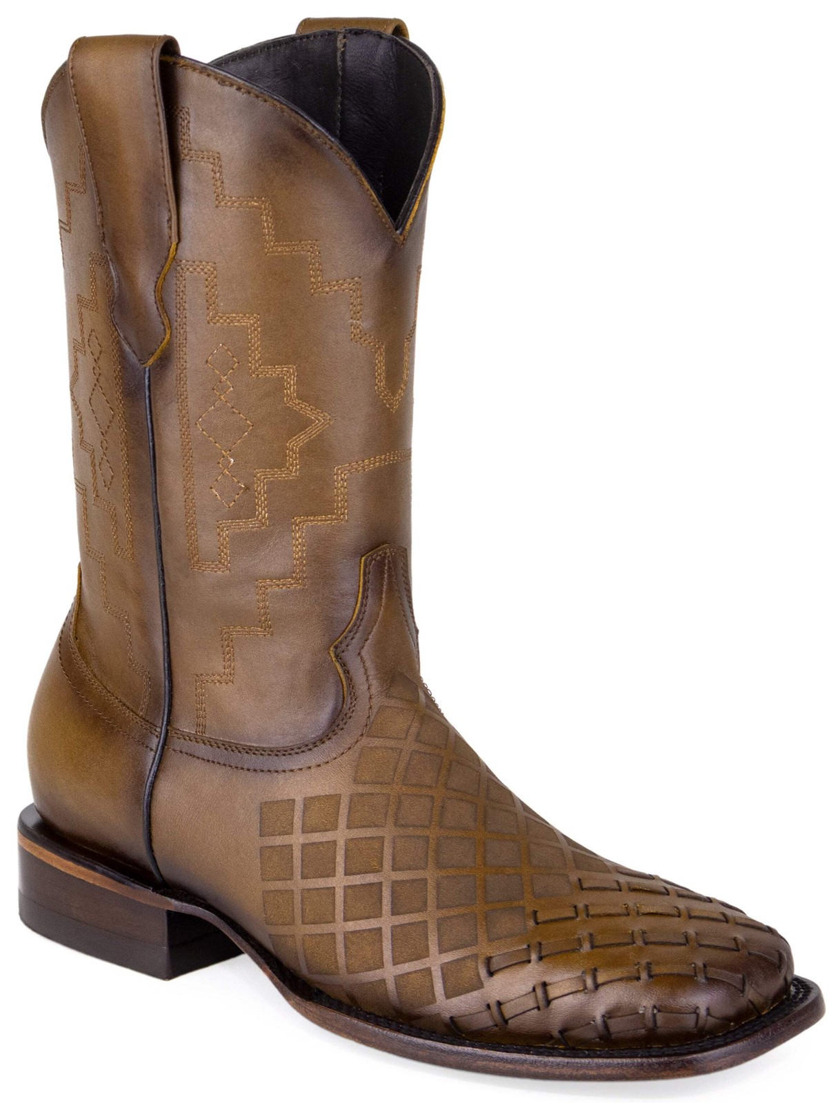 Men Genuine Leather Finn Western Wide Square Toe Honey Boots Handcrafted Quality