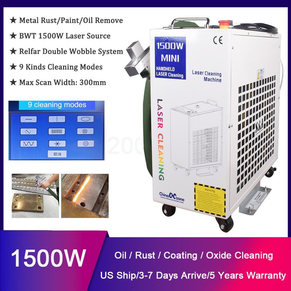 US 1500W Fiber Laser Cleaning Machine for Metal Rust Oil Paint Remove 300mm Scan