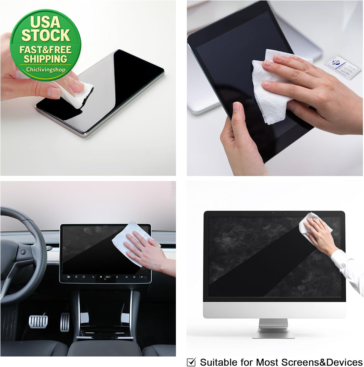 Screen Wipes for Electronics 120 Count 6X6 Pre-Moistened Cleaner