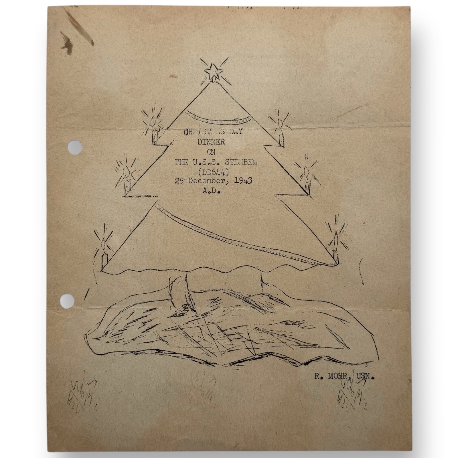 1943 USN USS Stembel Christmas Dinner and Menu