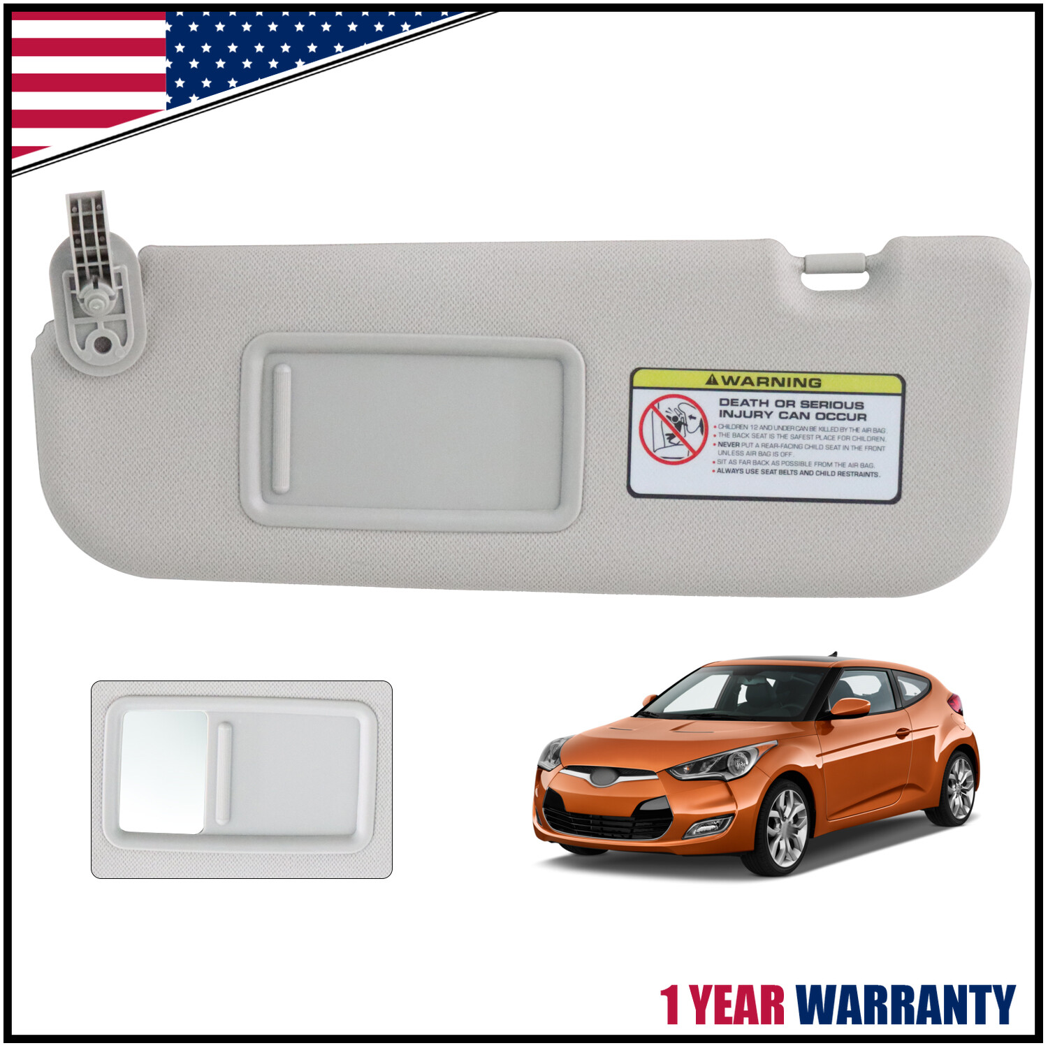 Sun Visor With Mirror Gray Left Driver Side For Hyundai Veloster 2012-2015
