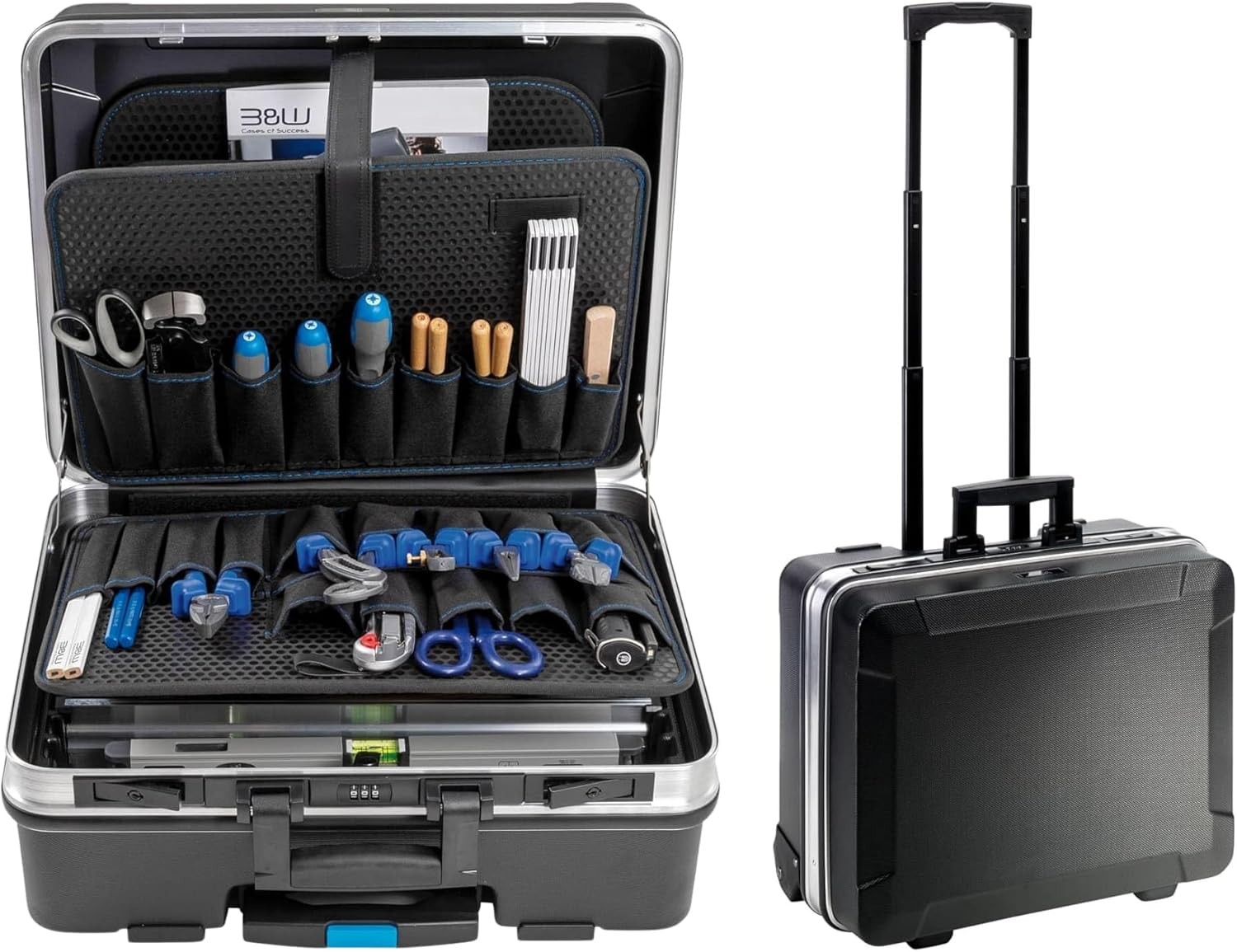 B&W International GO Portable Wheeled Rolling Tool Case Box with Pocket Boards