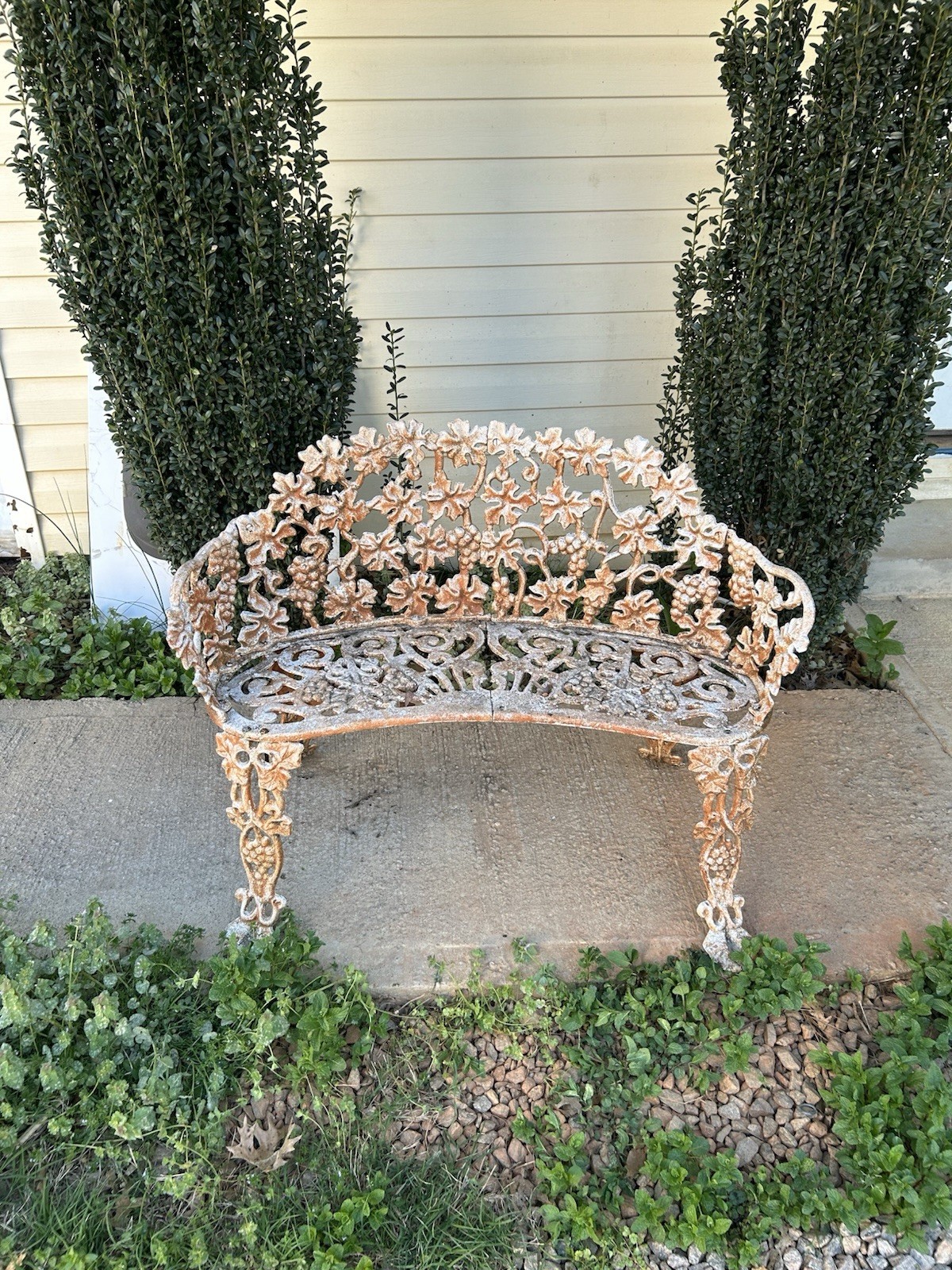 Antique Victorian GrapeVine Cast Iron Garden Bench Loveseat small