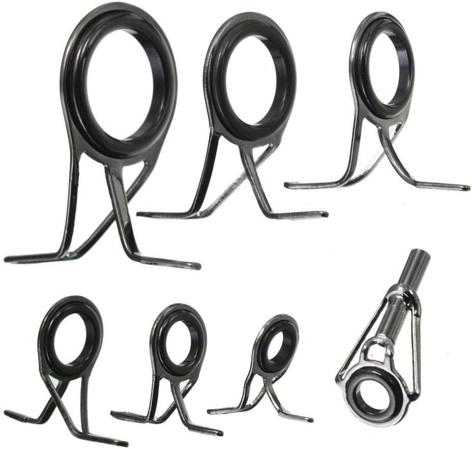 Honbay 7pcs Set Mixed Sizes Fishing Rod Eyes Guides Line Rings Repair black