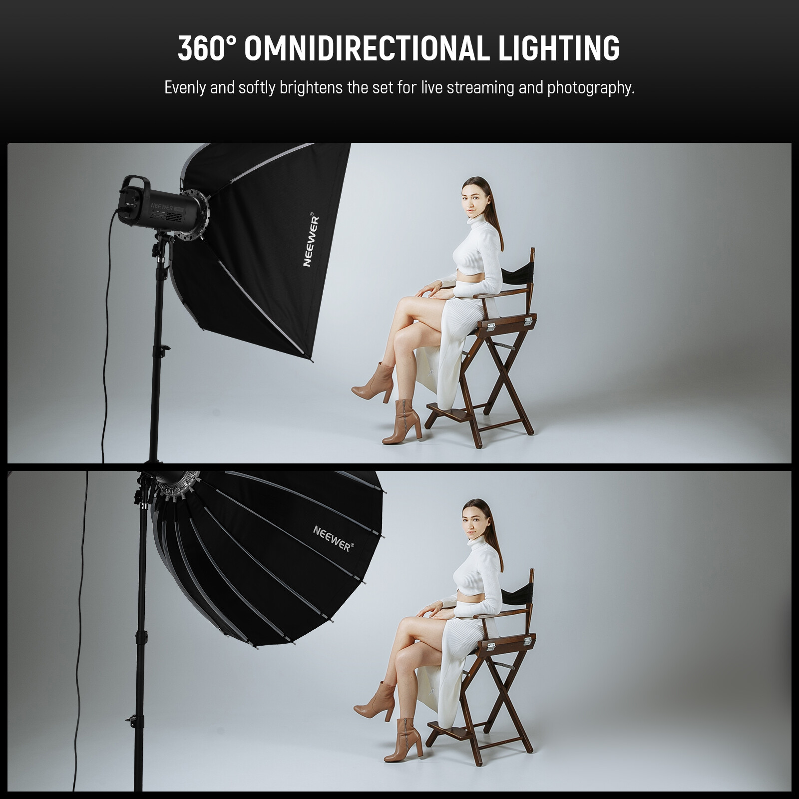 NEEWER 35.4"/90cm Parabolic Softbox Bowens Mount with Diffusers/Grid/Bag