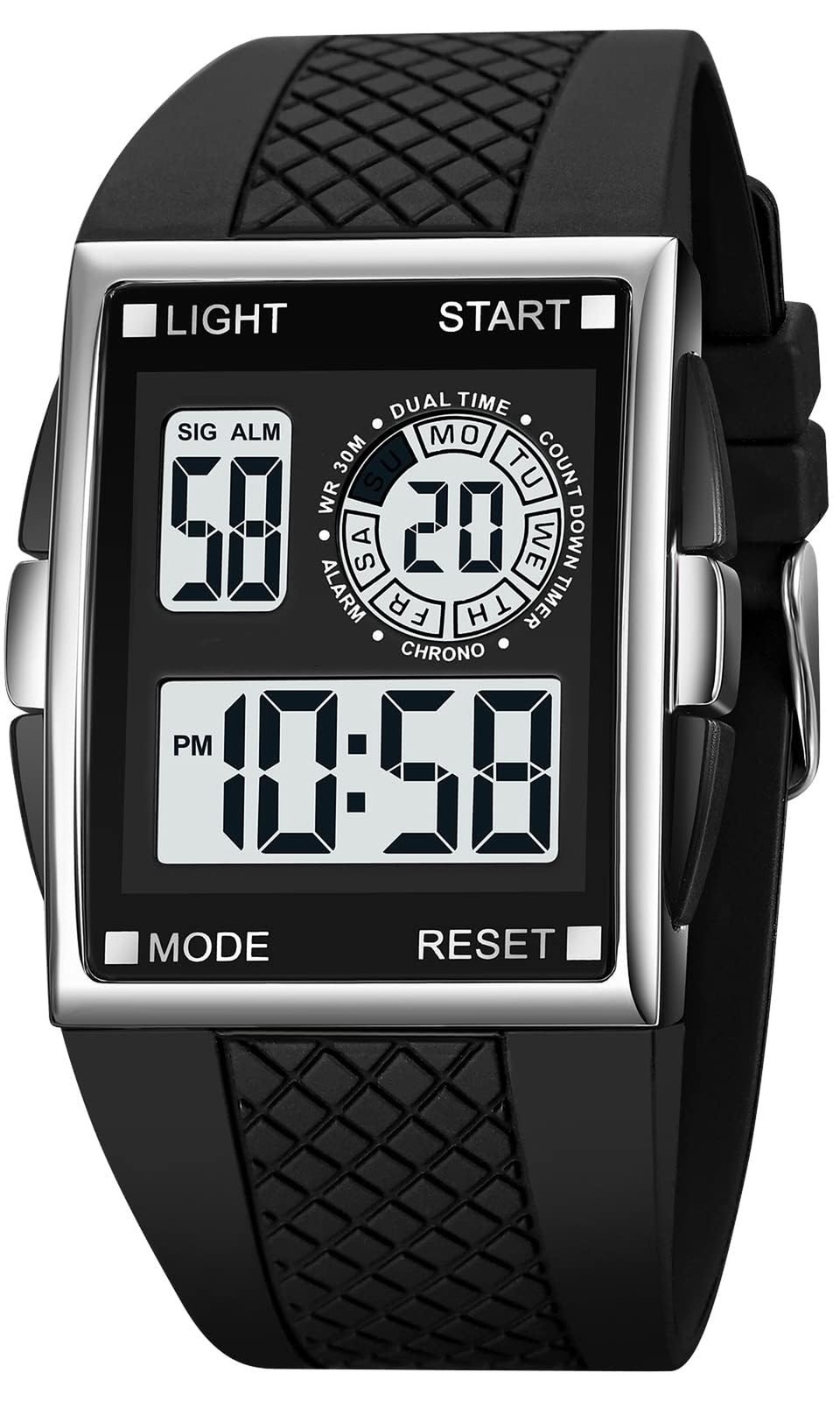XCZAP Men's Luminous Square Digital Sports Watch Waterproof Countdown Multi-F...