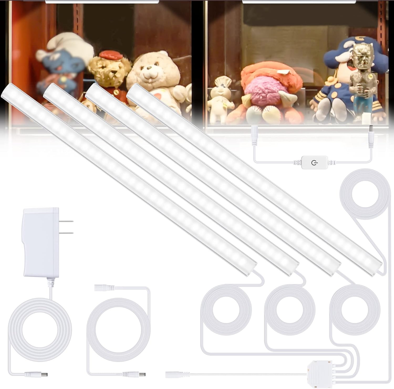 4-Pack Cold White Display Shelf Lights, under Shelf Lighting with Memory Functio