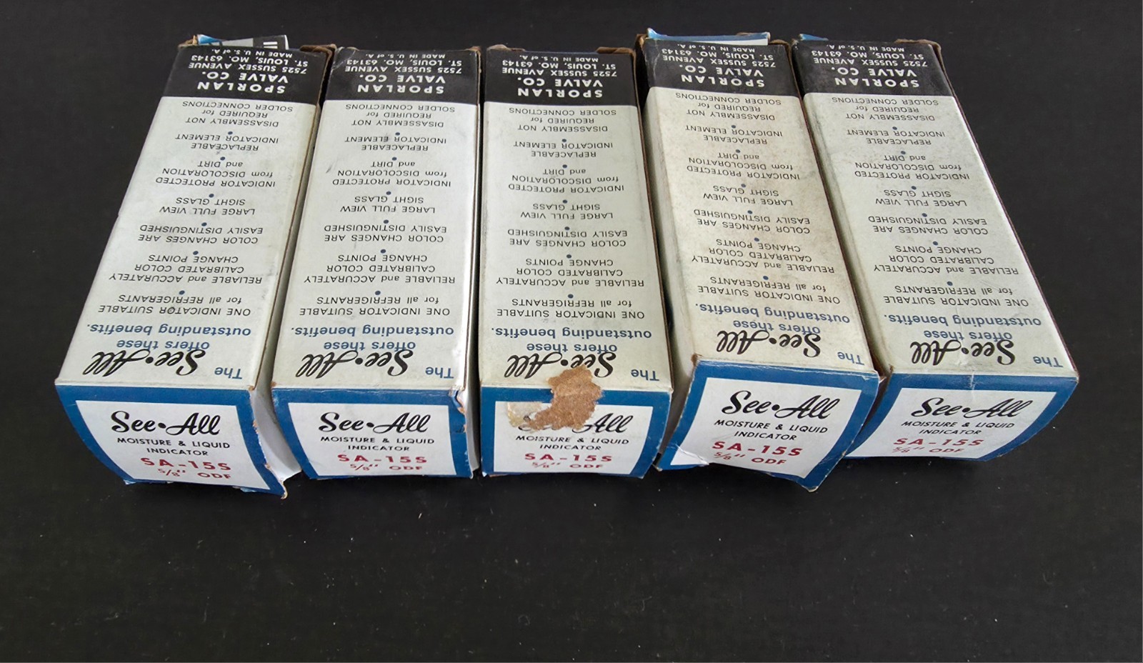 Lot of 5 NIB SPORLAN SEE ALL SA-15S MOISTURE LIQUID INDICATOR 5/8" ODF