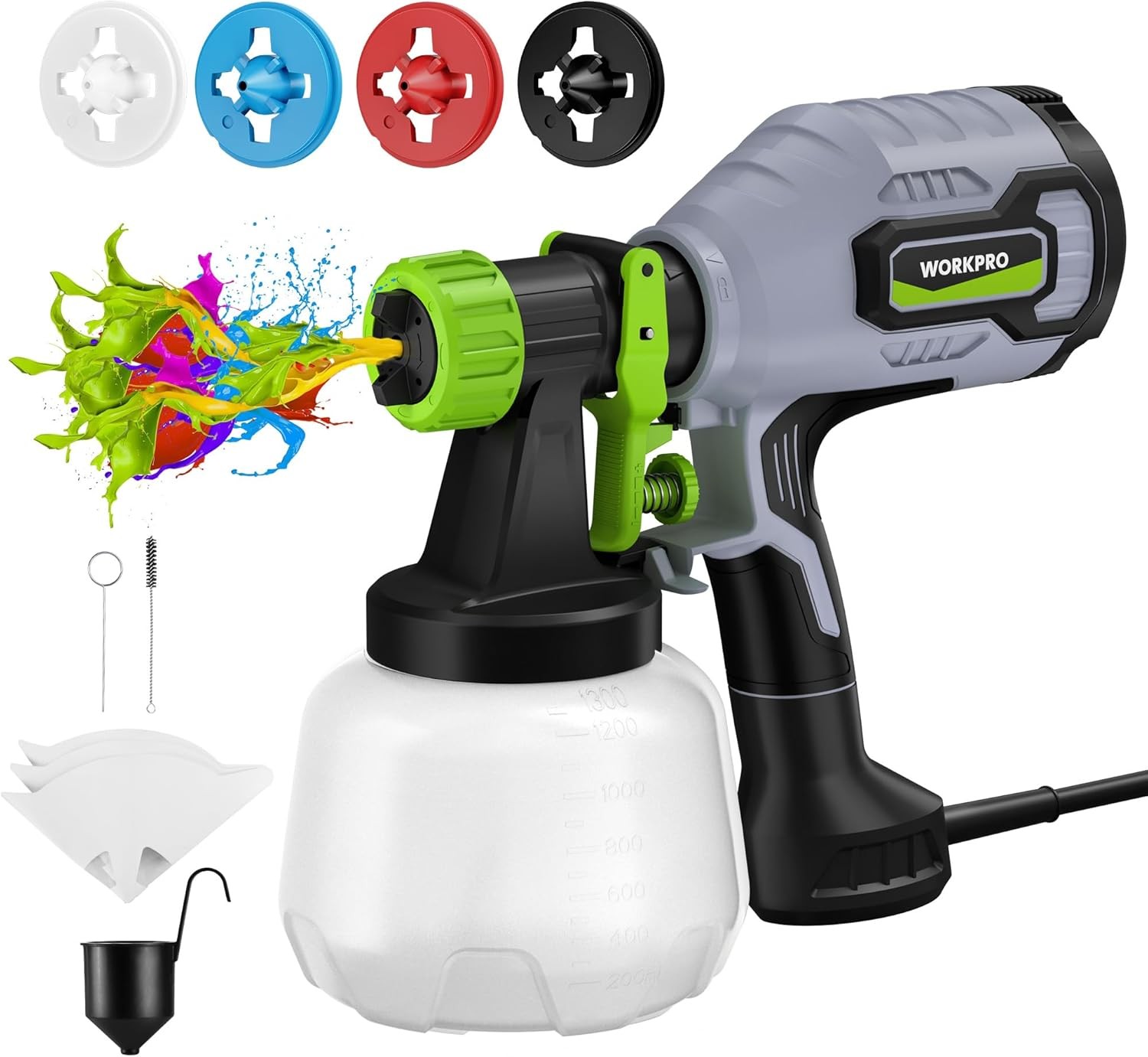 WORKPRO 600W HVLP Paint Sprayer Gun with 3 Spray Patterns & Adjustable Flow