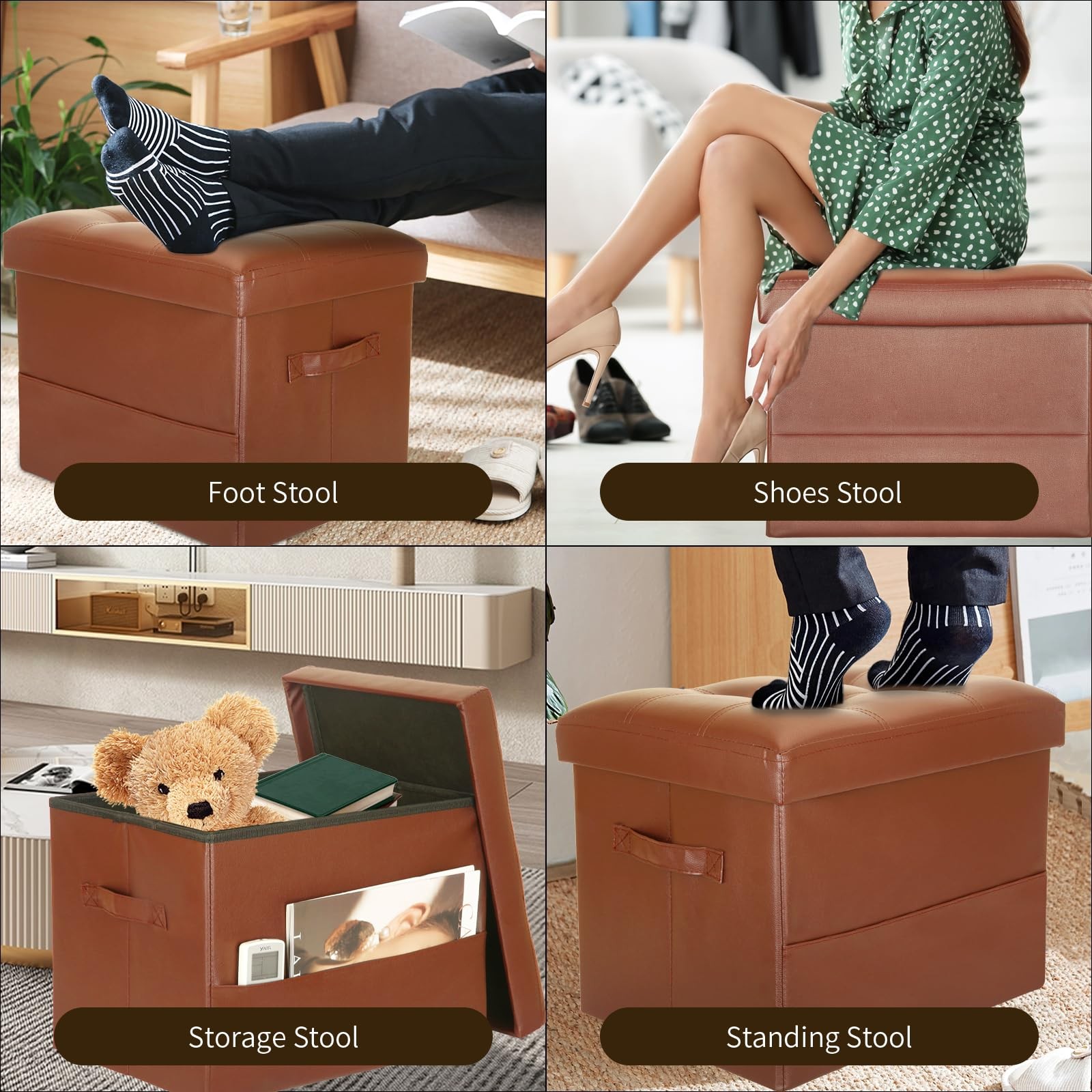 Storage Ottoman Foot Rest Stool. Folding Ottoman with Storage with Thicker Fo...