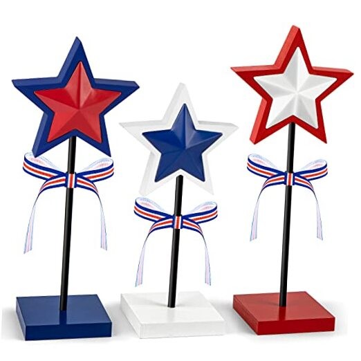 3 Pieces 4th of July Tiered Tray Decor Wood Star Set, Memorial Day Classic
